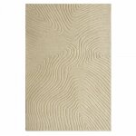 Tapis salon 120 x 170 cm, motif abstrait relief subtil, beige, laine noble pour un toucher chaleureux, ...