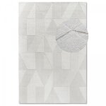 Tapis salon 120 x 170 cm, motif g�om�trique, blanc et gris, laine noble, structure relief tiss� � la ...
