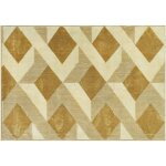 Tapis salon moderne poils courts style graphique g�om�trique beige moutarde 170 x 120 cm