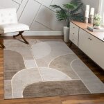 Paco home - tapis de salon motif g�om�trique court motif arc design abstrait beige cr�me 80x300 cm