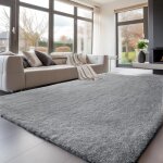 Tapis de salon, � poils longs, tapis chambre gris clair pur, 160x 230cm, antid�rapant, extra large, moelleux ...
