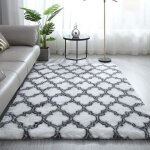Tapis salon shaggy 160x230cm blanc avec motif - descente de lit tapis poils longs tapis doux pour salon ...