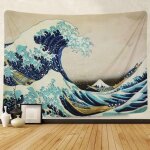 Tapisserie vague off kanagawa, art japonais, tenture murale mandala, d�coration nature et zen (150x200cm) ...