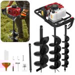 Tarire thermique foreuse de terre tarire  essence 3cv, 52cc, avec 3 forets en acier 100 / 150 / 200mm ...