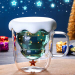 Tasse � caf� en verre � double paroi avec poign�e - motif sapin de no�l - parfait pour le latt�, l'am�ricain, ...