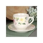 Tasse en porcelaine avec soucoupe, blanche, motif floral, 200 ml
