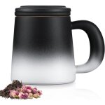Tasse th� c�ramique 420 ml avec infuseur inox et couvercle (noir / blanc)