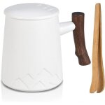 Tasse th� c�ramique grande capacit�, poign�e bois, pinces th�, infuseur