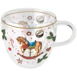 Tasse � th� en verre double paroi cheval � bascule de no�l