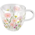 Tasse � th� en verre double paroi fleurs sauvages