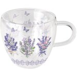 Tasse � th� en verre double paroi lavande et papillons