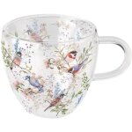 Tasse � th� en verre double paroi oiseaux et branches fleuries
