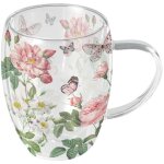 Tasse � th� en verre double paroi papillons et fleurs romantique