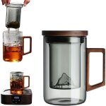 Tasse verre 450 ml r�sistant chaleur, infuseur + couvercle, id�e cadeau