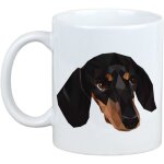 Teckel � poil court - mug avec photo et inscription chien g�om�trique art - dog
