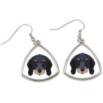 Teckel � poil dur - boucles d'oreilles avec photo et inscription chien g�om�trique art - dog