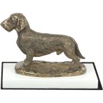 Teckel  poil dur - statuette de chien, figurine sur socle blanc, trophe pour exposition canine par ...