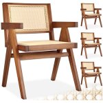 Tectake - chaise de salle à manger lissy avec cannage viennois et accoudoirs 4 chaises chêne foncé - Tectake - chaise de salle à manger lissy avec cannage viennois et accoudoirs 4 chaises chêne foncé -