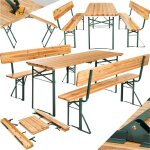 Tectake - ensemble table et bancs de brasserie 3 pièces pliables avec dossiers amovibles Tectake - ensemble table et bancs de brasserie 3 pièces pliables avec dossiers amovibles