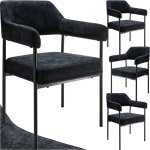 Tectake - fauteuil do rembourr avec pieds en acier lot 4 fauteuils rembourrs et dossier continu noir ...
