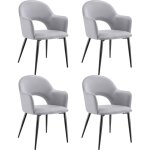 Tectake - lot 4 fauteuils aspect velours rembourr max 120 kg gris clair