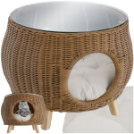 Tectake - table basse en rotin tivoli avec lit pour animaux de compagnie, supporte env. 75 kg -