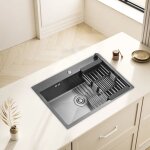 Teeno - vier de cuisine 1 bac en acier inoxydable 68x45 cm avec distributeur de savon et panier tlescopique, ...