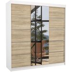 Les tendances - armoire chambre adulte 2 portes coulissantes bois blanc et bois clair avec miroir baker ... Les tendances - armoire chambre adulte 2 portes coulissantes bois blanc et bois clair avec miroir baker ...