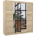 Les tendances - armoire chambre adulte 2 portes coulissantes bois clair et miroir dalia 200cm