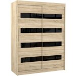 Les tendances - armoire de chambre à coucher naturel 2 portes coulissantes naturel mat et noir laqué ... Les tendances - armoire de chambre à coucher naturel 2 portes coulissantes naturel mat et noir laqué ...