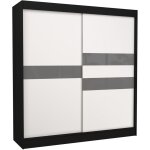 Les tendances - armoire de chambre noir  portes coulissantes bois blanc mat et gris laqu korza - 3 ...