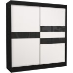 Les tendances - armoire de chambre noir  portes coulissantes bois blanc mat et noir laqu korza - 3 ...