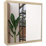 Les tendances - armoire moderne naturel avec 2 portes coulissantes 1 blanche 1 miroir davia 200cm Les tendances - armoire moderne naturel avec 2 portes coulissantes 1 blanche 1 miroir davia 200cm