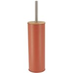 Brosse de toilette en mtal avec couvercle en bambou - couleur terracotta - design tendance
