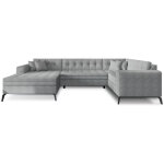 Les tendances - canap� panoramique convertible bonty tissu matelass� - gris clair - m�ridienne a gauche ...