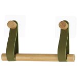 Derouleur papier wc bambou + lanieres simili cuir sur sticker - kaki bambou tendance Derouleur papier wc bambou + lanieres simili cuir sur sticker - kaki bambou tendance