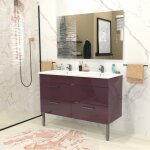 Ensemble meuble sous - vasque + vasque rsine + miroir milano / aubergine /