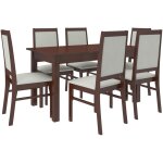 Les tendances - ensemble table extensible 140 - 180cm et 6 chaises en bois noyer fonc et tissu beige ...