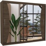 Les tendances - grande armoire de chambre  coucher 3 portes coulissantes bois fonc et miroir douko ...
