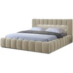 Les tendances - lit coffre luto prestige - design tapiss velours et led - beige clair - 140x200