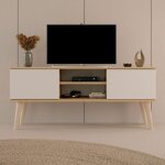 Les tendances - meuble tv 2 portes 120x35x55, 2 cm blanc et chêne - cisko Les tendances - meuble tv 2 portes 120x35x55, 2 cm blanc et chêne - cisko