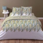 Tendance perso - parure housse de couette 2 pers 100% coton feuillage 260x240 cmcm et 2 taies carr�s ...