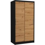 Les tendances - petite armoire de chambre  coucher noir 2 portes coulissantes bois artisan kilane 100cm ...