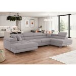Canap d'angle convertible annio en u avec ttires rglables tissu beige