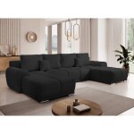 Canap� d'angle panoramique convertible belugia u noir en tissu anti t�che hydrophobe