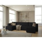 Tendencio - canap� d'angle panoramique convertible neria en velours c�tel� noir