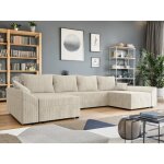 Tendencio - canap� d'angle panoramique denvi en u en velours c�tel� beige