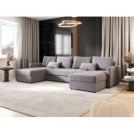 Tendencio - canap� d'angle panoramique mosia en u - tissu doux gris clair
