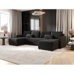 Tendencio - canap� d'angle panoramique mosia en u - tissu doux gris fonc�