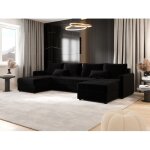 Tendencio - canap� d'angle panoramique mosia en u - tissu doux noir